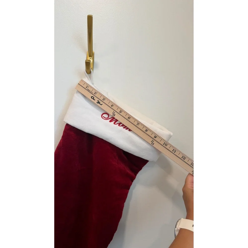 Pottery Barn Red Velvet Christmas Stocking XL Mom Embroidered White Cuff 22 In